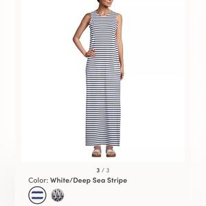 Lands' End White/Deep Sea Stripe Long Dress Size L 14-16 W/ Pockets & SideSlits